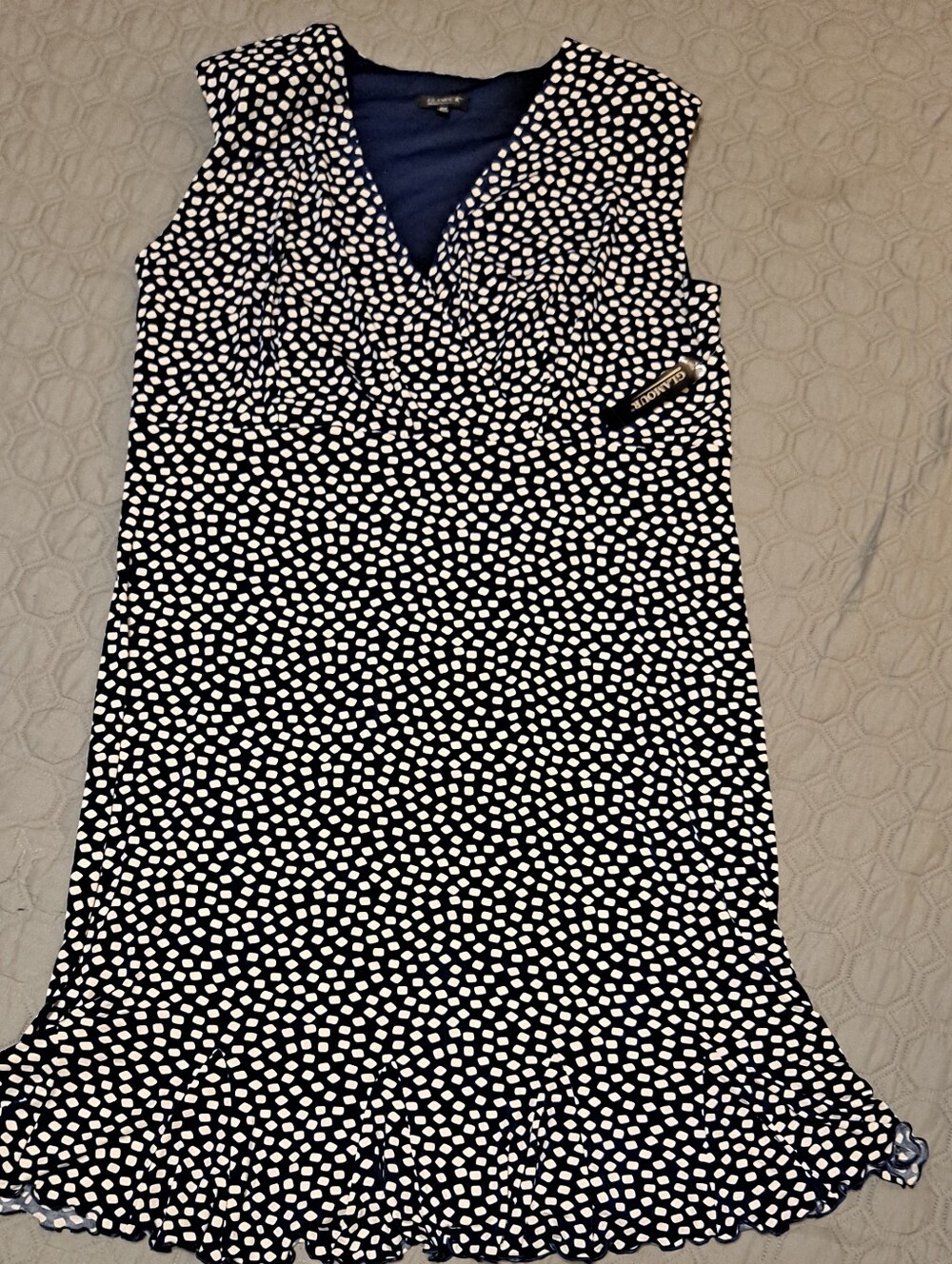 Glampur Sleeveless Navy & White Polka Dot Wrap Dress 18W